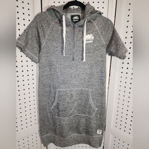 Roots Beaver Gray Short Sleeve Hoodie Dress Kangaroo Pocket XXS New